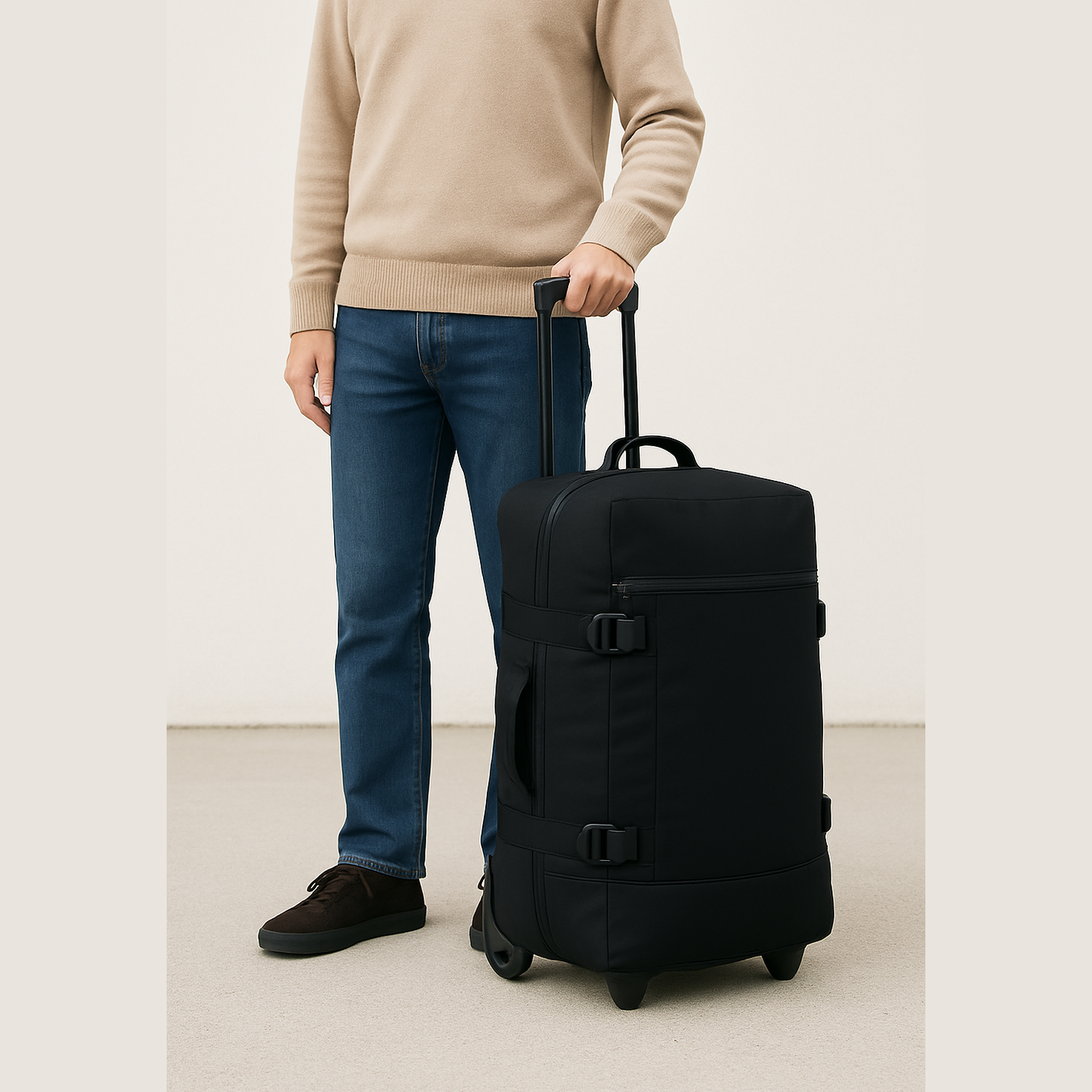 Lightweight Wheeled Holdall Travel Bag – Large Trolley Duffle Luggage 27'' Black