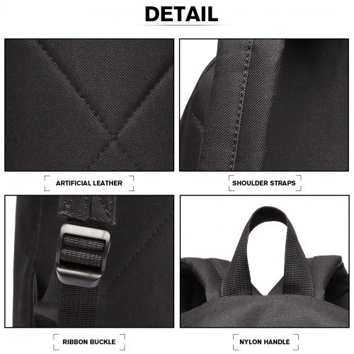 700D - Miss Lulu Classic Large Capacity Unisex Everyday Backpack - Black - Easy Luggage