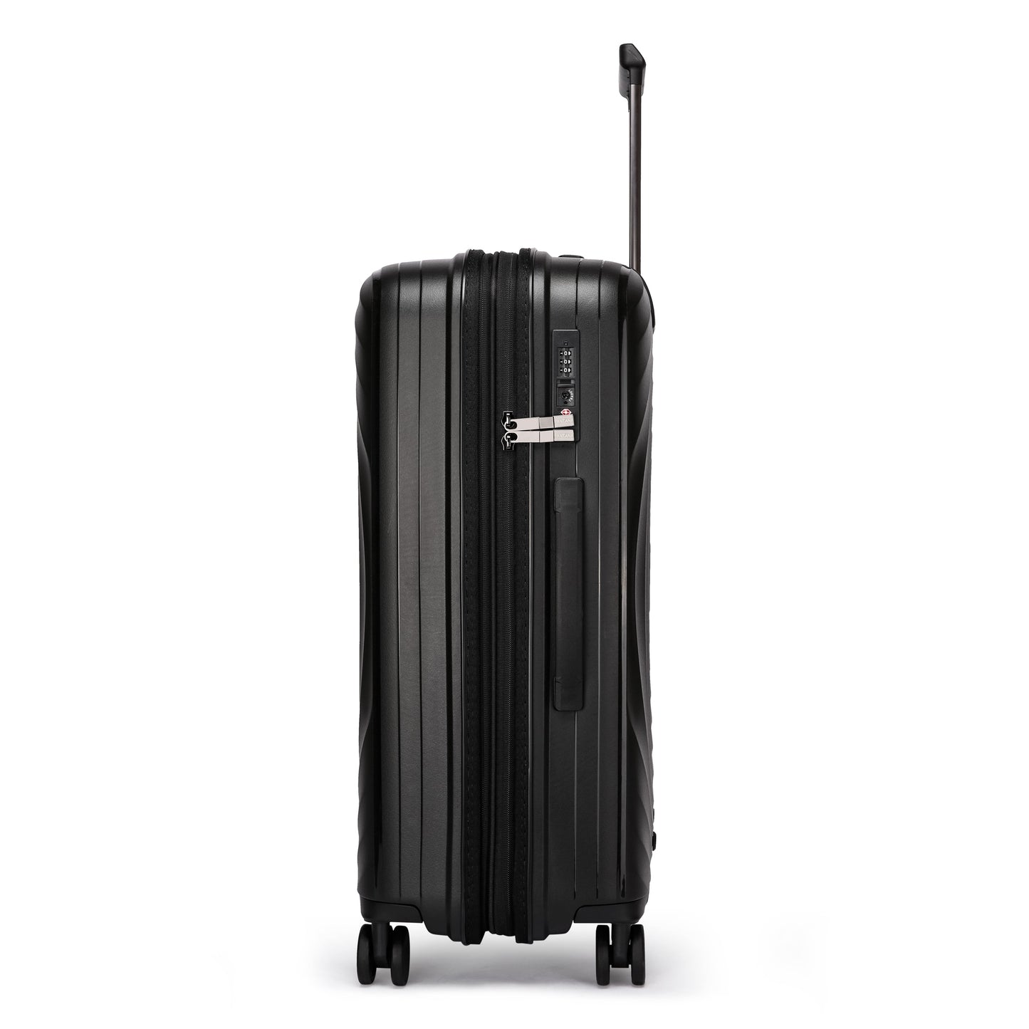 Fantana Hard Shell Polypropylene Suitcase 4 Wheels Travel Luggage Trolley Ultra Light Case Black