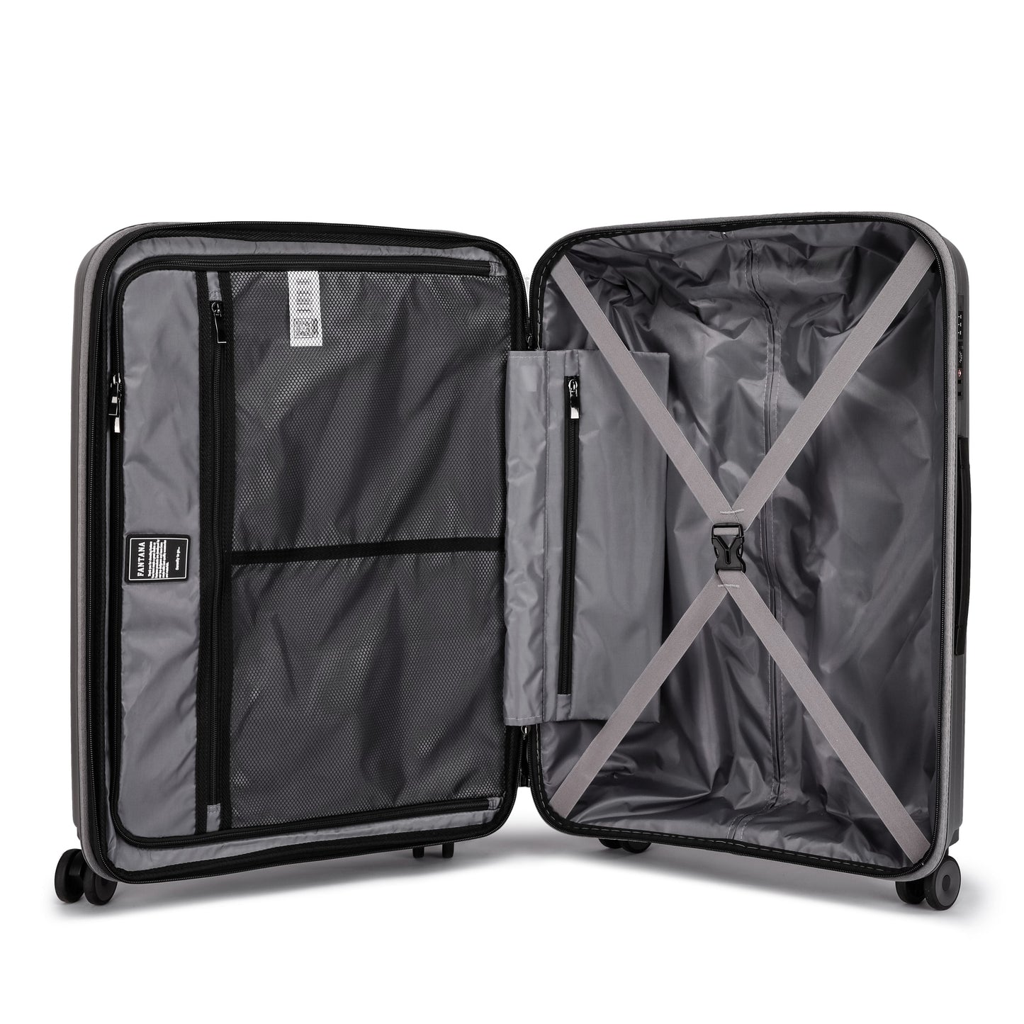 Fantana Hard Shell Polypropylene Suitcase 4 Wheels Travel Luggage Trolley Ultra Light Case Black