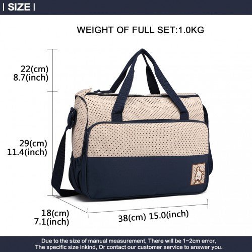 9026 - Miss Lulu Polyester 5 Pcs Set Maternity Baby Changing Bag Polka Dot Series - Navy - Easy Luggage
