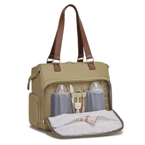 BCK2503 - Kono Large Nappy Changing Tote Bag with Shoe Compartment, Insulated Pockets & Waterproof Zip Pocket - Khaki