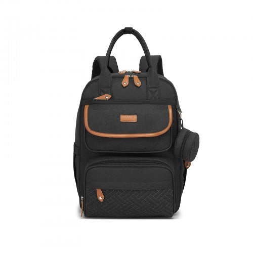 BCK2615 - Kono 3-in-1 Mummy Nappy Backpack Set with Changing Mat & Insulated Pacifier Pouch - Black