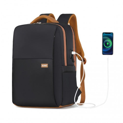 Kono BPK2433 black and brown laptop backpack – side view