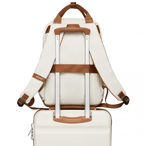 BPK2502 - Kono Casual Contemporary Backpack with Laptop Sleeve & Padded Straps for Daily Commute - Cream and Brown
