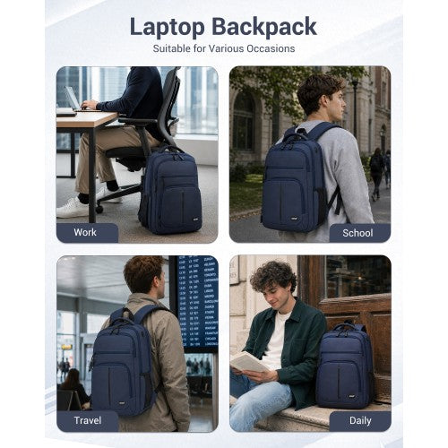 BPK2518 - Kono Laptop Backpack with 15.6" Laptop Compartment, Comfortable & Durable for Work and Business Trips - Navy