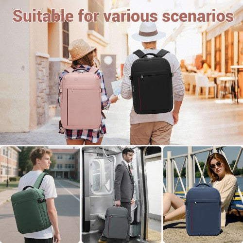 BPK2524 - Kono Spacious and Organised Personal-Item Backpack (40×30×20) with 15.6" Laptop Sleeve, Clamshell Main - Pink