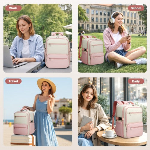 Kono BPK2529 40×30×20 cm beige and pink travel backpack – detail view 12