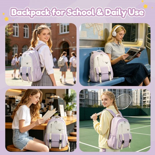 Kono BPK2605 purple and beige backpack – detail view 12