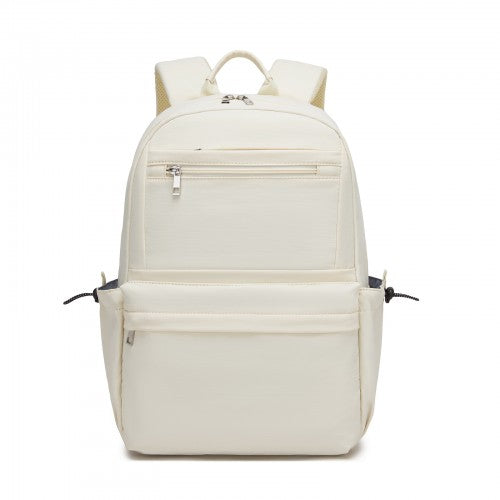 BPK2606 - KONO Stylish Solid-Color Casual Backpack for School and Weekend Trips with Multi-Pocket Storage - Beige