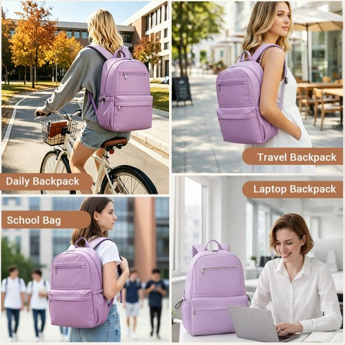 BPK2606 - KONO Stylish Solid-Color Casual Backpack for School and Weekend Trips with Multi-Pocket Storage - Purple