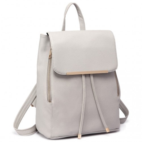 BPM2427 - Miss Lulu Stylish Faux Leather Backpack Secure Daypack with Magnetic Snap Closure Fashionable PU Leather Travel Bag - Light Grey