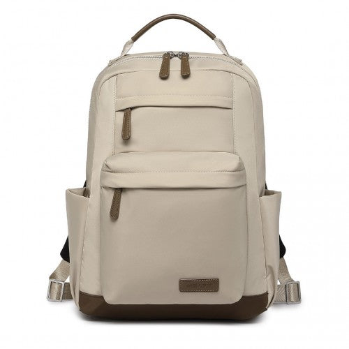 BPM2431 - Miss Lulu Stylish Backpack with Laptop Sleeve and Multiple Pockets and Trolley Sleeve - Beige And Brown