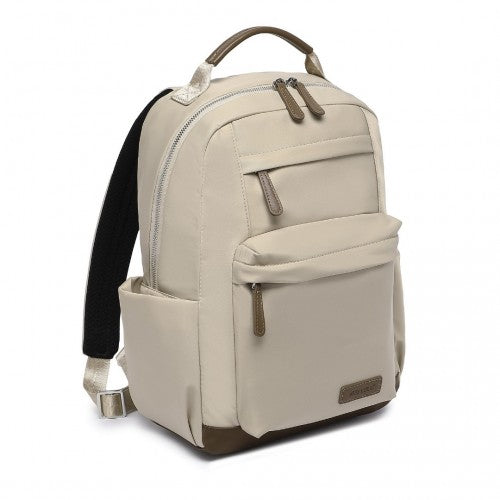 BPM2431 - Miss Lulu Stylish Backpack with Laptop Sleeve and Multiple Pockets and Trolley Sleeve - Beige And Brown
