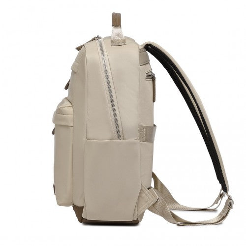 BPM2431 - Miss Lulu Stylish Backpack with Laptop Sleeve and Multiple Pockets and Trolley Sleeve - Beige And Brown