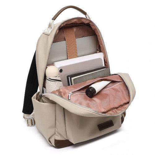 BPM2431 - Miss Lulu Stylish Backpack with Laptop Sleeve and Multiple Pockets and Trolley Sleeve - Beige And Brown
