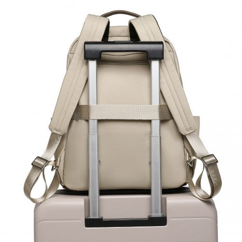 BPM2431 - Miss Lulu Stylish Backpack with Laptop Sleeve and Multiple Pockets and Trolley Sleeve - Beige And Brown