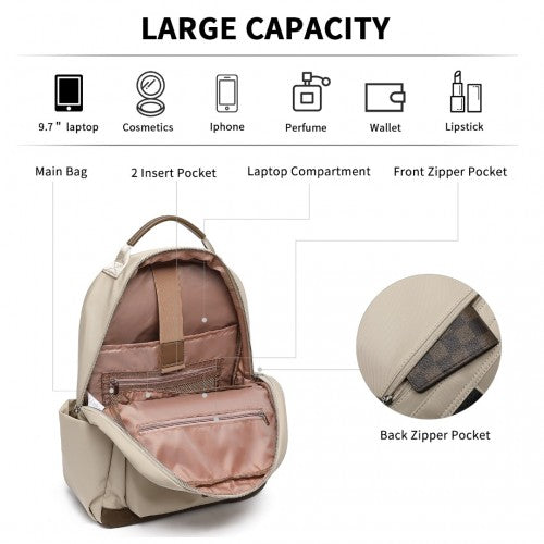 BPM2431 - Miss Lulu Stylish Backpack with Laptop Sleeve and Multiple Pockets and Trolley Sleeve - Beige And Brown