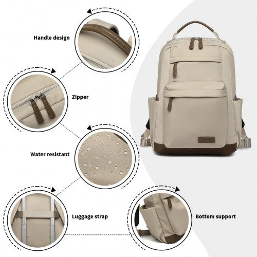 BPM2431 - Miss Lulu Stylish Backpack with Laptop Sleeve and Multiple Pockets and Trolley Sleeve - Beige And Brown