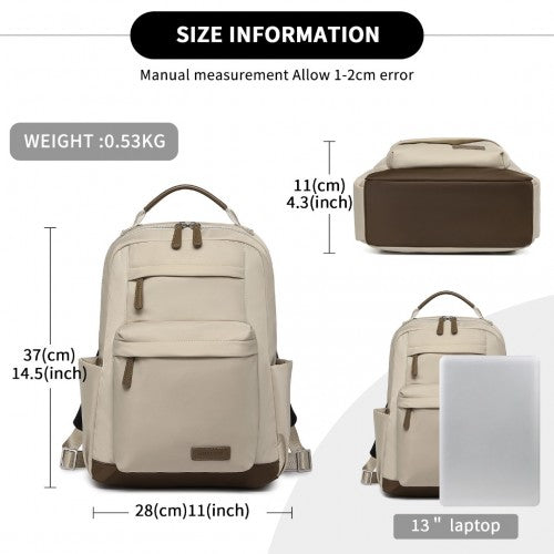 BPM2431 - Miss Lulu Stylish Backpack with Laptop Sleeve and Multiple Pockets and Trolley Sleeve - Beige And Brown