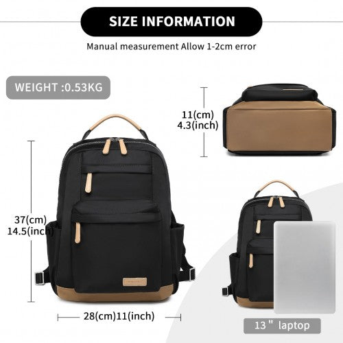 BPM2431 - Miss Lulu Stylish Backpack with Laptop Sleeve and Multiple Pockets and Trolley Sleeve - Black And Apricot