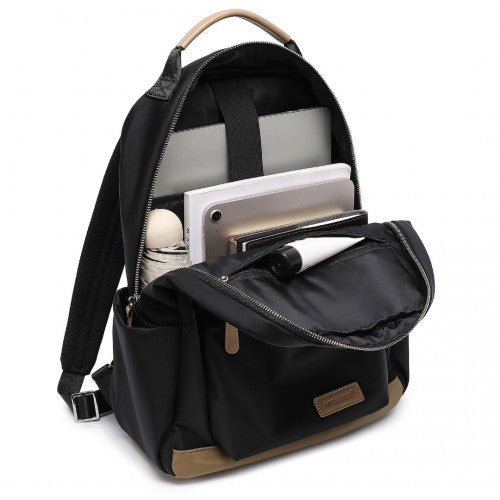 BPM2431 - Miss Lulu Stylish Backpack with Laptop Sleeve and Multiple Pockets and Trolley Sleeve - Black And Apricot