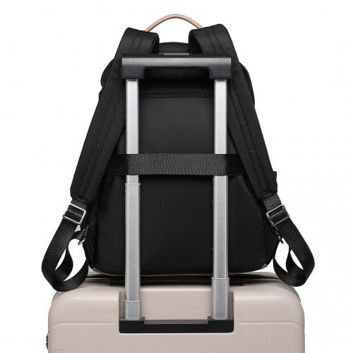 BPM2431 - Miss Lulu Stylish Backpack with Laptop Sleeve and Multiple Pockets and Trolley Sleeve - Black And Apricot