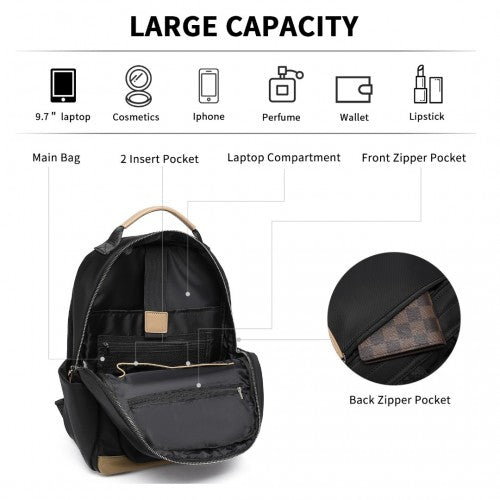 BPM2431 - Miss Lulu Stylish Backpack with Laptop Sleeve and Multiple Pockets and Trolley Sleeve - Black And Apricot