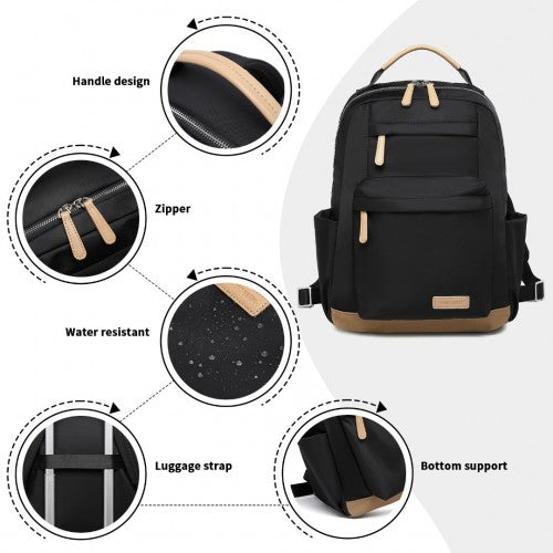 BPM2431 - Miss Lulu Stylish Backpack with Laptop Sleeve and Multiple Pockets and Trolley Sleeve - Black And Apricot