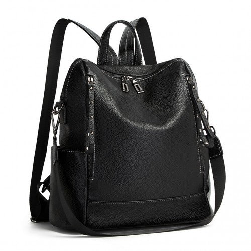 BPM2438 - Miss Lulu Women's Convertible PU Leather Backpack & Shoulder Bag – Versatile 2-in-1 Design - Black