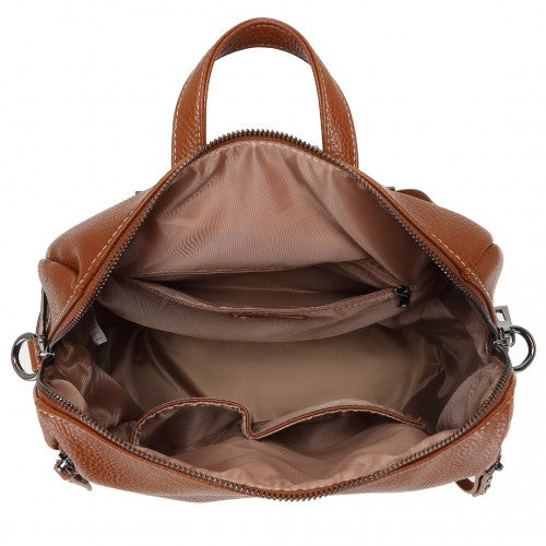 BPM2438 - Miss Lulu Women's Convertible PU Leather Backpack & Shoulder Bag – Versatile 2-in-1 Design - Brown