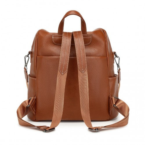 BPM2438 - Miss Lulu Women's Convertible PU Leather Backpack & Shoulder Bag – Versatile 2-in-1 Design - Brown