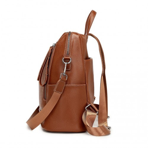 BPM2438 - Miss Lulu Women's Convertible PU Leather Backpack & Shoulder Bag – Versatile 2-in-1 Design - Brown