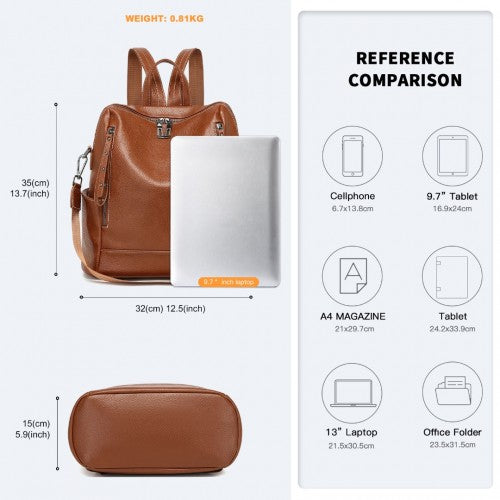 BPM2438 - Miss Lulu Women's Convertible PU Leather Backpack & Shoulder Bag – Versatile 2-in-1 Design - Brown