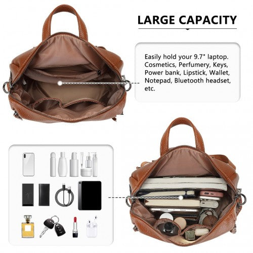 BPM2438 - Miss Lulu Women's Convertible PU Leather Backpack & Shoulder Bag – Versatile 2-in-1 Design - Brown