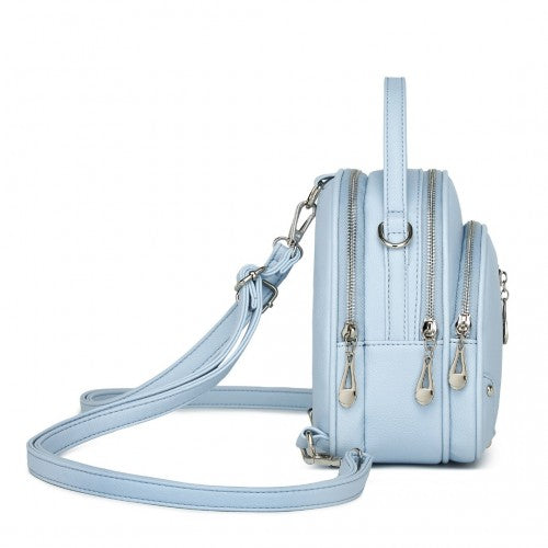 BPM2450 - Miss Lulu Convertible Mini Backpack for Women - PU Leather 3-in-1 Small Handbag, Crossbody Bag & Shoulder Backpack - Blue
