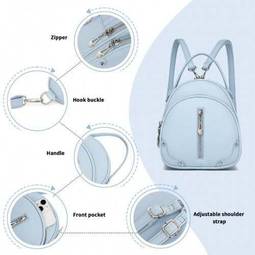 BPM2450 - Miss Lulu Convertible Mini Backpack for Women - PU Leather 3-in-1 Small Handbag, Crossbody Bag & Shoulder Backpack - Blue