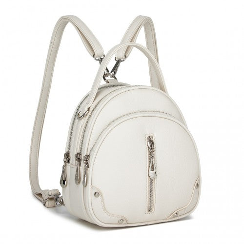 BPM2450 - Miss Lulu Convertible Mini Backpack for Women - PU Leather 3-in-1 Small Handbag, Crossbody Bag & Shoulder Backpack - Beige