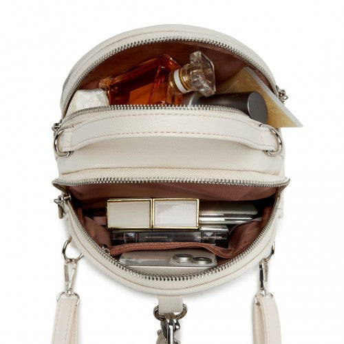 BPM2450 - Miss Lulu Convertible Mini Backpack for Women - PU Leather 3-in-1 Small Handbag, Crossbody Bag & Shoulder Backpack - Beige