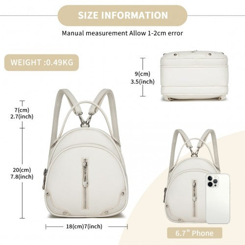 BPM2450 - Miss Lulu Convertible Mini Backpack for Women - PU Leather 3-in-1 Small Handbag, Crossbody Bag & Shoulder Backpack - Beige