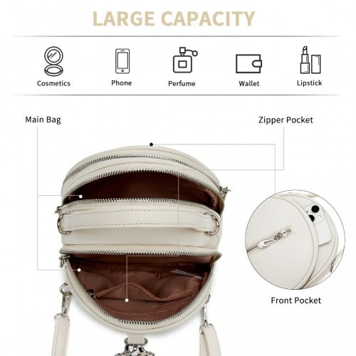BPM2450 - Miss Lulu Convertible Mini Backpack for Women - PU Leather 3-in-1 Small Handbag, Crossbody Bag & Shoulder Backpack - Beige