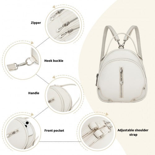 BPM2450 - Miss Lulu Convertible Mini Backpack for Women - PU Leather 3-in-1 Small Handbag, Crossbody Bag & Shoulder Backpack - Beige