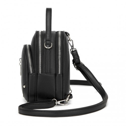 BPM2450 - Miss Lulu Convertible Mini Backpack for Women - PU Leather 3-in-1 Small Handbag, Crossbody Bag & Shoulder Backpack - Black