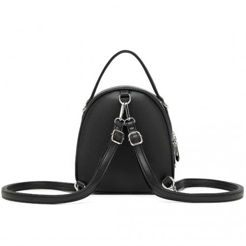 BPM2450 - Miss Lulu Convertible Mini Backpack for Women - PU Leather 3-in-1 Small Handbag, Crossbody Bag & Shoulder Backpack - Black
