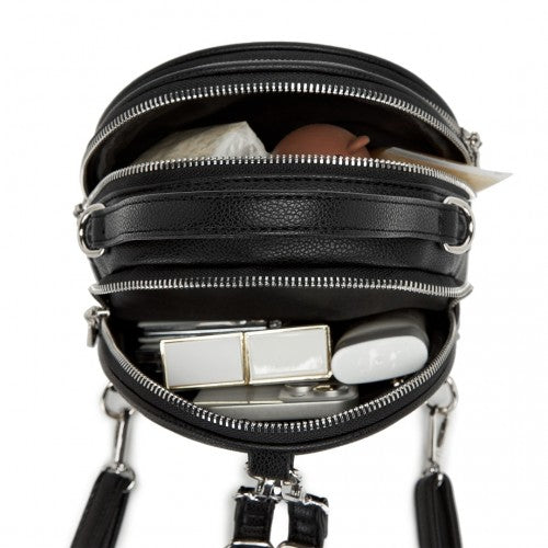 BPM2450 - Miss Lulu Convertible Mini Backpack for Women - PU Leather 3-in-1 Small Handbag, Crossbody Bag & Shoulder Backpack - Black