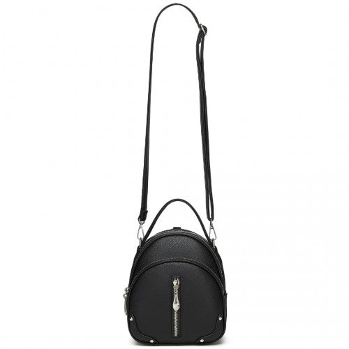 BPM2450 - Miss Lulu Convertible Mini Backpack for Women - PU Leather 3-in-1 Small Handbag, Crossbody Bag & Shoulder Backpack - Black