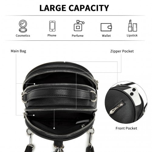 BPM2450 - Miss Lulu Convertible Mini Backpack for Women - PU Leather 3-in-1 Small Handbag, Crossbody Bag & Shoulder Backpack - Black