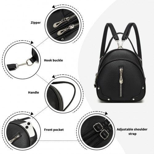 BPM2450 - Miss Lulu Convertible Mini Backpack for Women - PU Leather 3-in-1 Small Handbag, Crossbody Bag & Shoulder Backpack - Black