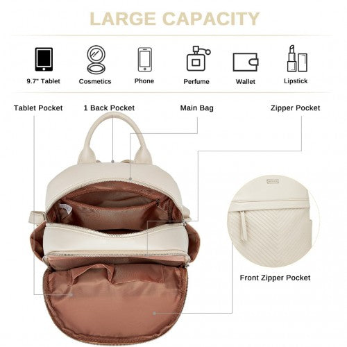 BPM2452 - Miss Lulu Stylish PU Leather Backpack with Anti-Theft Back Zipper for Work, Travel & Daily Use - Beige