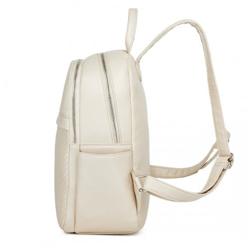 BPM2452 - Miss Lulu Stylish PU Leather Backpack with Anti-Theft Back Zipper for Work, Travel & Daily Use - Beige